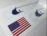 Contender Boat Logo USA Flag White/Blue Decals Set of 2 x 32"